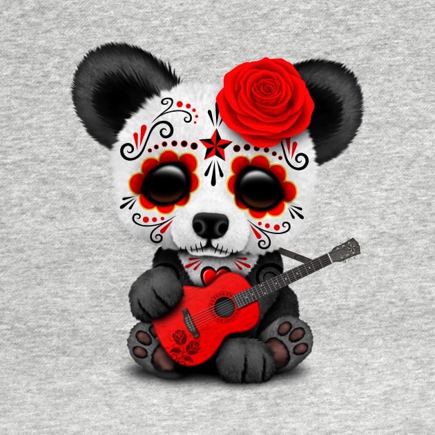 Red Sugar Skull Panda Playing Guitar by jeffbartels